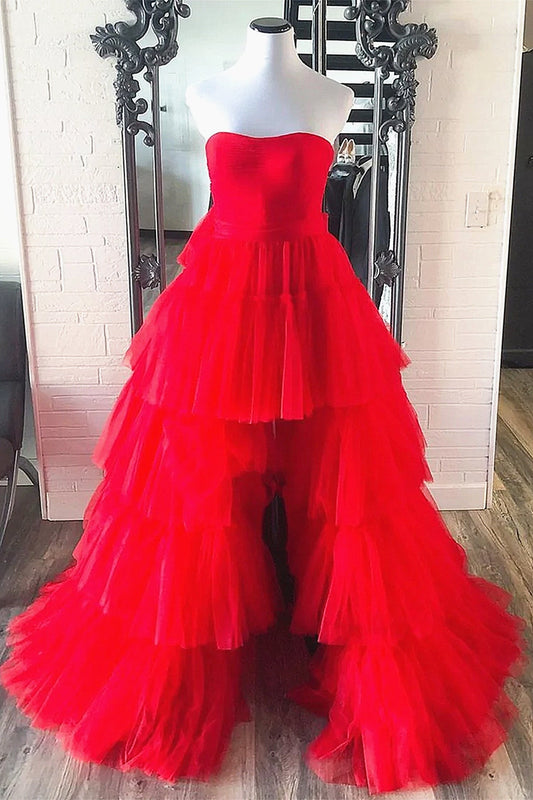 Hot Pink Red High Low Prom Dresses, Hot Pink Red High Low Formal Evening Dresses