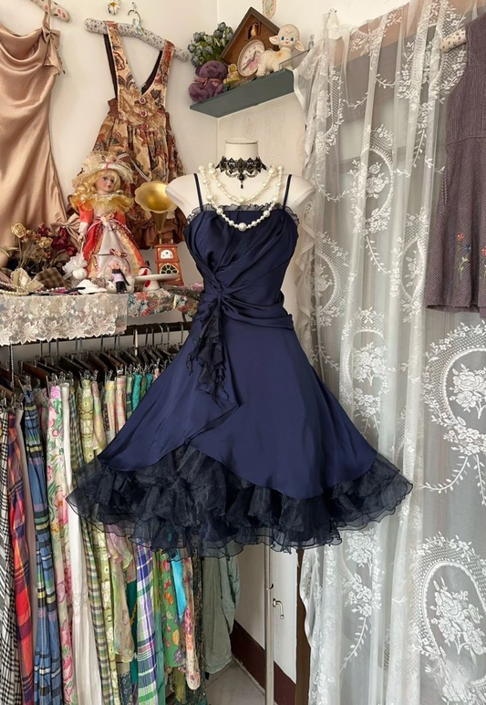 Vintage Navy Blue Short Homecoming Birthday Dress Cocktail Dress Y8801