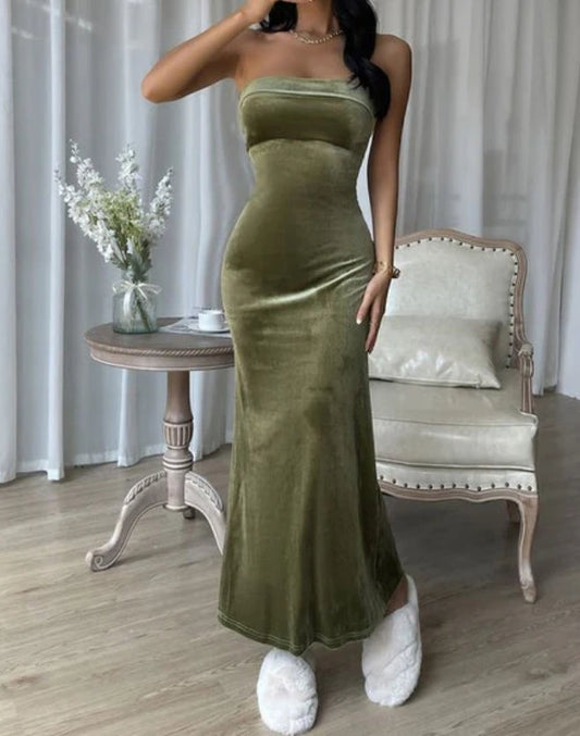 Liymcdress Elegant Mermaid Strapless Velvet Prom Dress Evening Gown Simple Party Dress