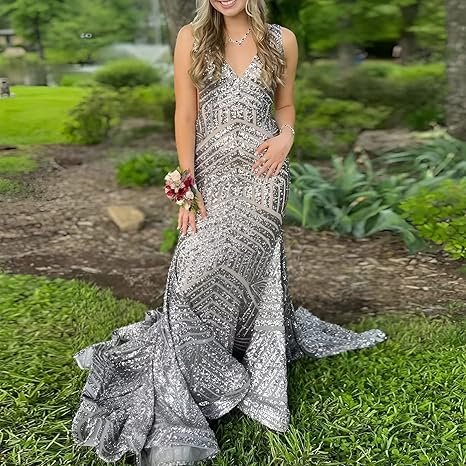 Liymcdress Dress Wholesale Sequin Mermaid Prom Dresses Long Sparkly Evening Gown Deep V Neck Backless Formal Party Gowns