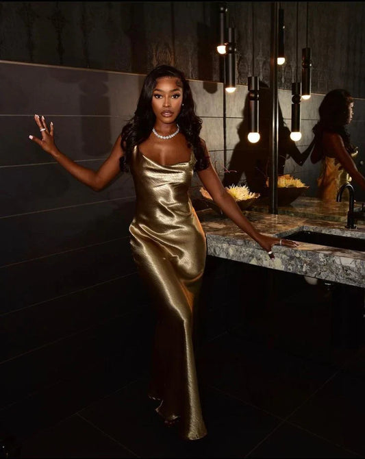 Liymcdress Simple Satin Long Prom Dress Sleeveless Charming Evening Party Dress Women's Dresses