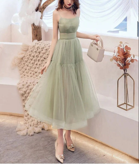 Lovely Mint Green Tulle Layers Tea Length Party Dresses Formal Dresses A Line Bridesmaid Dress Prom Dress Wholesale