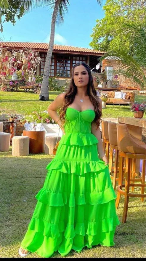 Liymcdress Sweetheart Green A-Line Long Prom Dress Ruffles Evening Party Gown