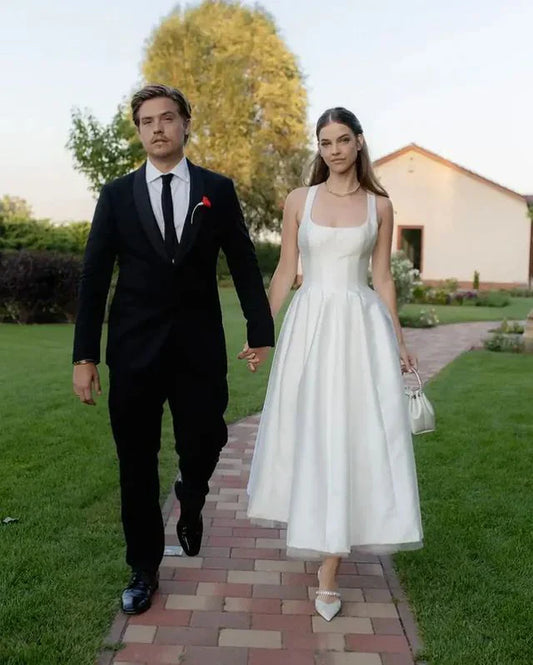 Liymcdress Fashion A Line Satin Tulle Wedding Dress Simple Square Neckline Elegant Formal Prom Dress