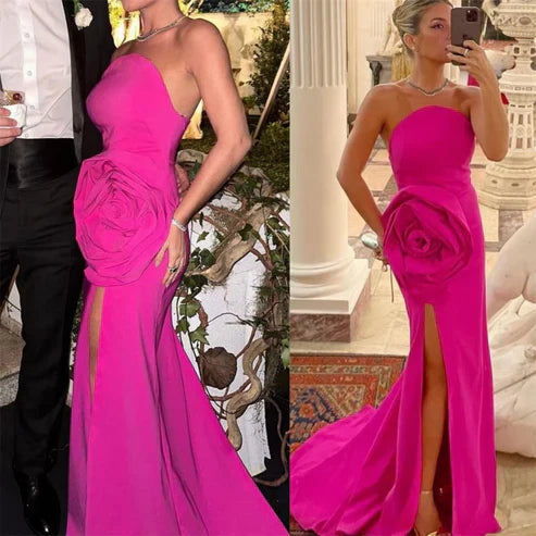 Liymcdress Elegant Strapless Long Prom Dress Sheath Party Gowns Flowers Occasion Evening Dress
