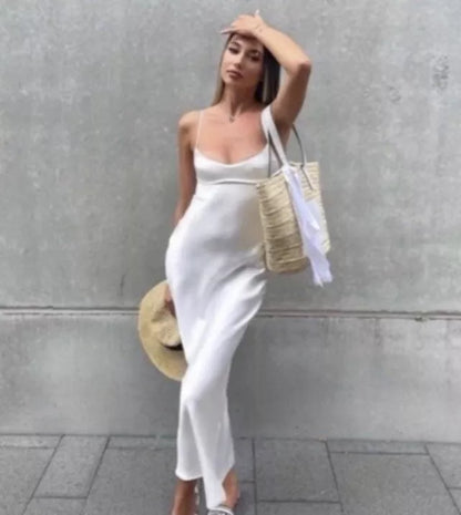 Liymcdress Dress Wholesale Soft Spaghetti Strap Sleeveless Satin Long Prom Dress Simple Formal Party Dress