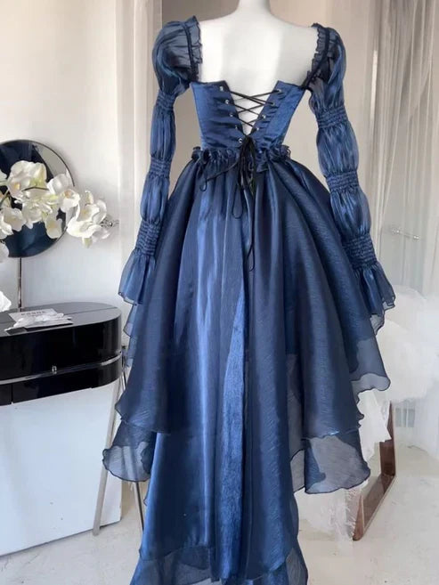 Liymcdress New Vintage Navy Blue Ruffle Casual Fashion Party Prom Dress Charming Evening Dress