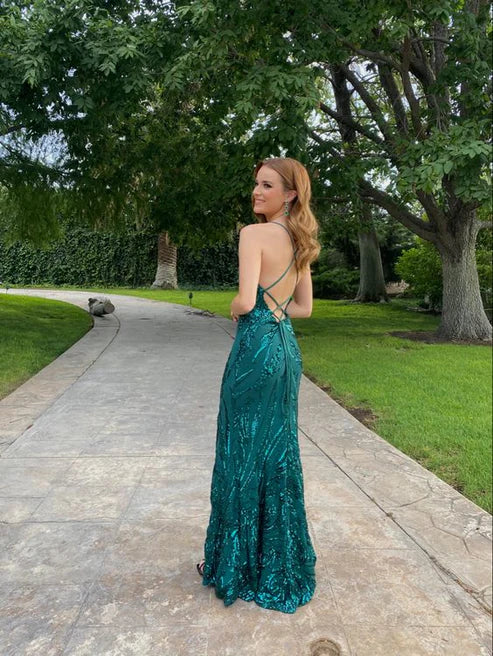 Wholesale Green Mermaid Slit Long Prom Dress Charming Evening Party Dress