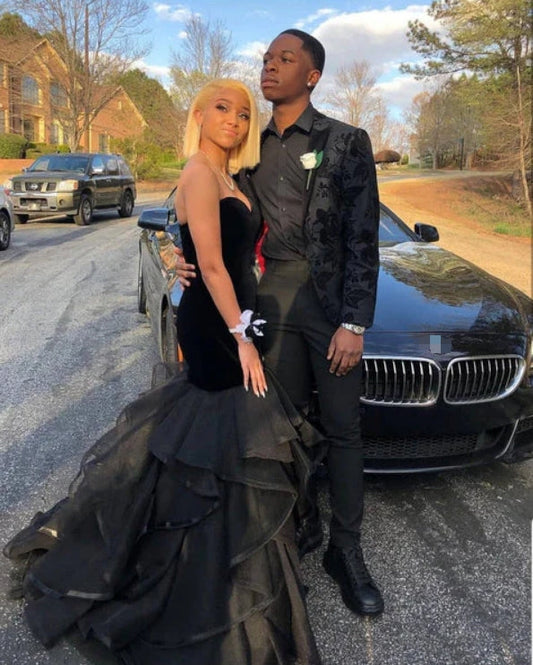 Liymcdress Black Sweetheart Tulle Organza Layers Mermaid Evening Prom Dress Off Shoulder