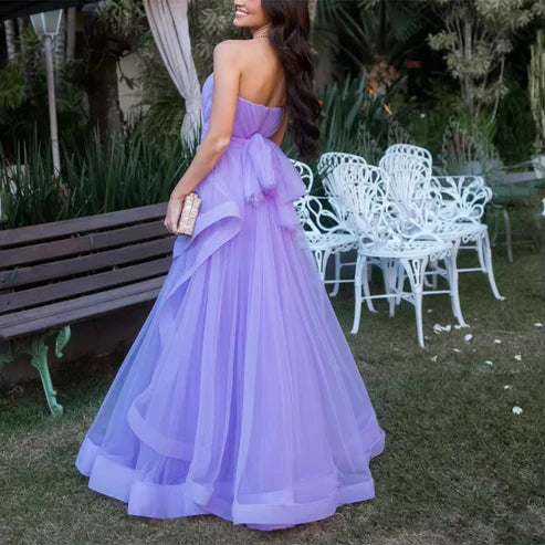 Liymcdress Dress Wholesale Lavender Tulle Long Dresses Wedding Party Ruffles Strapless Prom Dresses Formal Occasion Dress