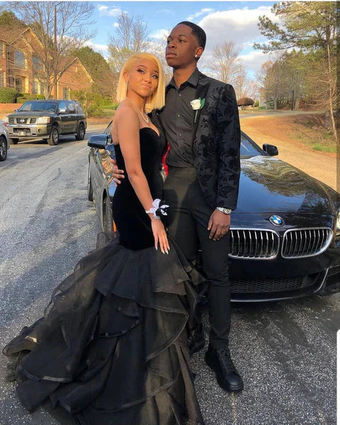 Liymcdress Black Sweetheart Tulle Organza Layers Mermaid Evening Prom Dress Off Shoulder