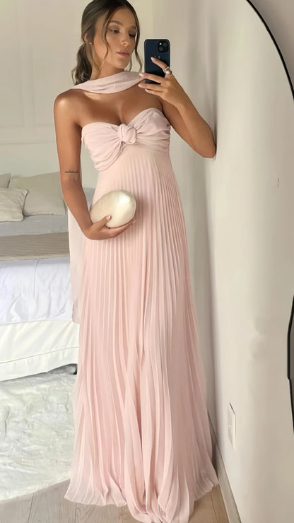 Light Pink Sweetheart Prom Dress - Pleated Chiffon A-Line Evening Gown