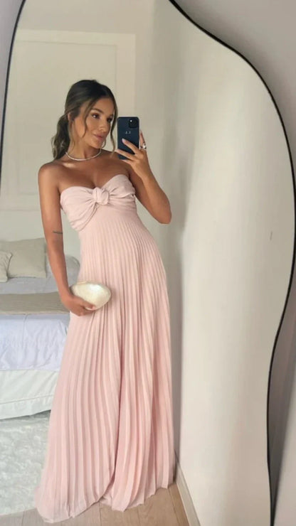 Light Pink Sweetheart Prom Dress - Pleated Chiffon A-Line Evening Gown