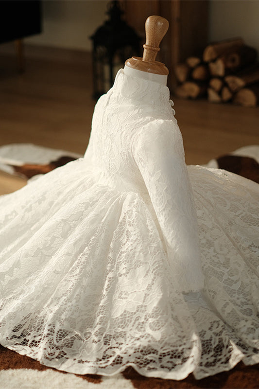 Long Sleeves Ivory A-line Lace Birthday Dress