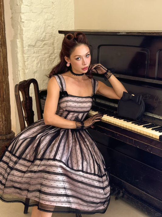 Vintage A Line Straps Black Tulle Pink Satin Short Prom Dress Homecoming Dress SH4226