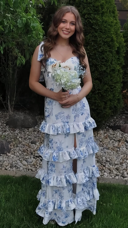 New Arrival Floral Prom Dresses Chiffon Ruffle Evening Party Dress,AST2207