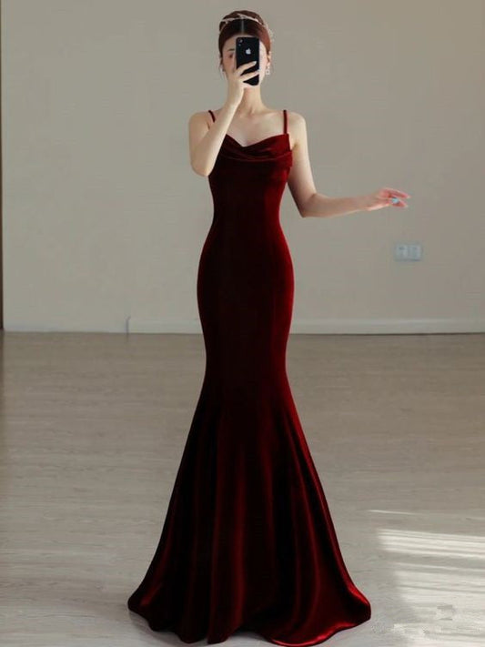Sexy Mermaid Long Burgundy Prom Dress Evening Dresses P1097