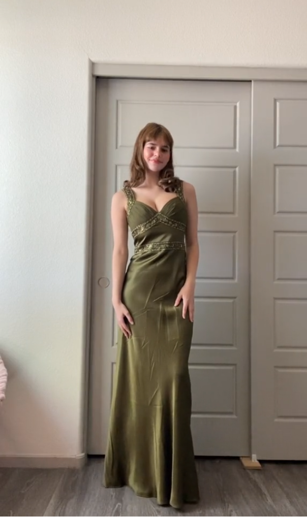 Elegant Sheath Olive Green Prom Dresses Long Formal Dress P1115
