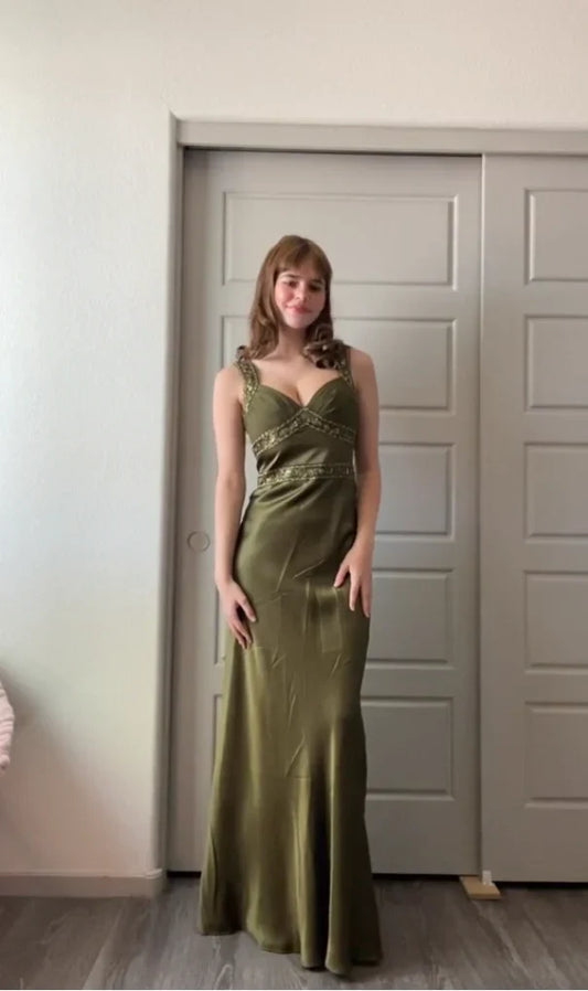 Elegant Sheath Olive Green Prom Dresses Long Formal Dress SH4539