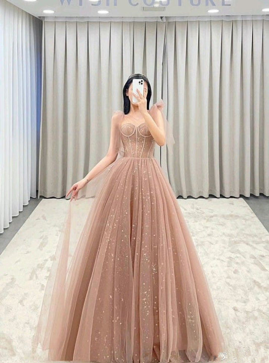 Ball Gown Sequin Floor Length Sleeveless Pink Prom Dress P1179