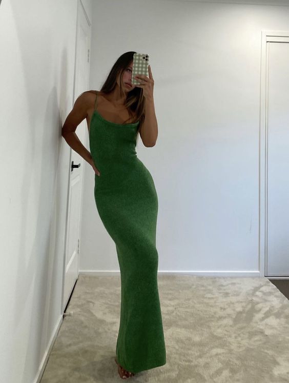 Sexy Sheath Straps Green Prom Dresses P1227