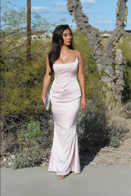 Sexy Mermaid Straps Long Pink Prom Dress Evening Dress P1333