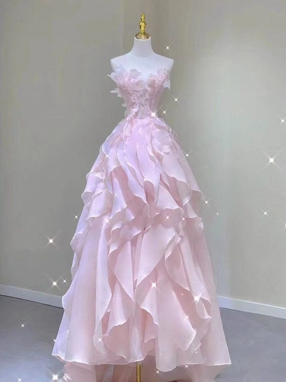 Princess Ball Gown Strapless Long Pink Prom Dress P1420