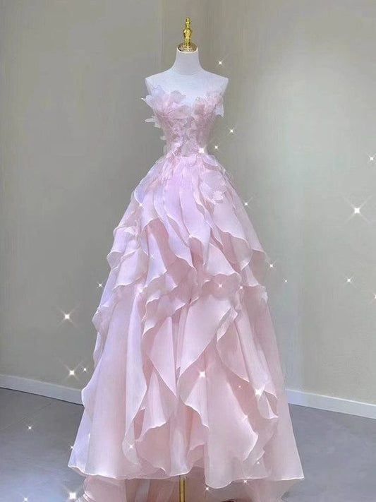 Princess Ball Gown Strapless Long Pink Prom Dress P1420