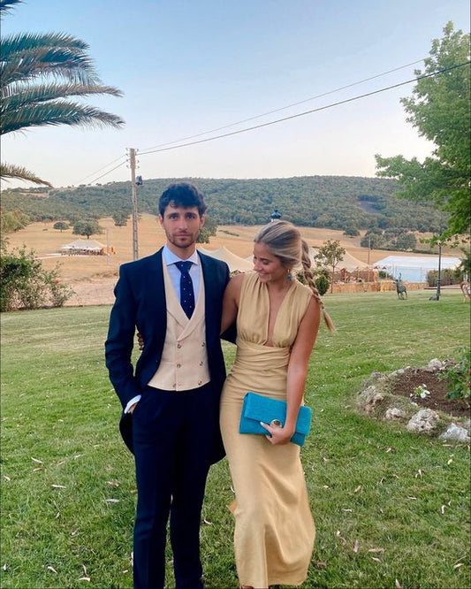 Sexy Mermaid V Neckline Yellow Prom Dress Weddingh Guest Dresses P1675