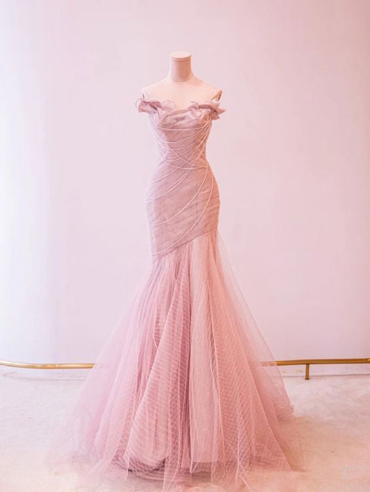 Fairy Mermaid Strapless Pink Prom Dresses Evening Dress P2040