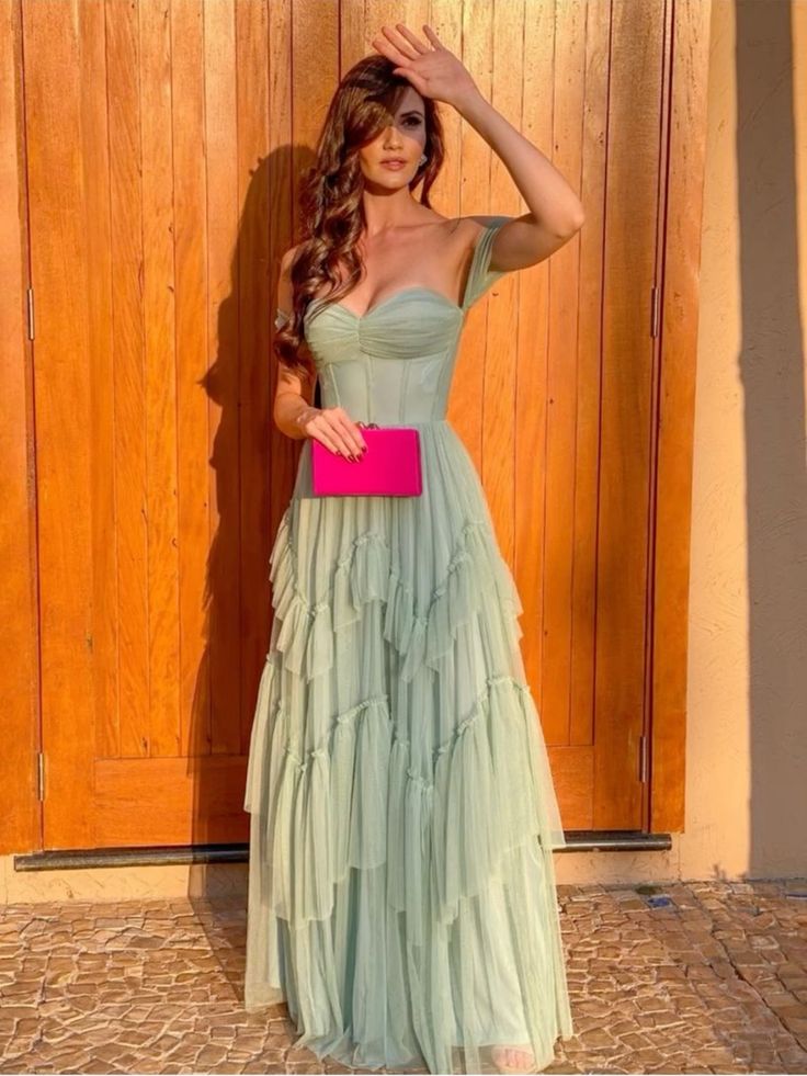 Sexy A Line Strapless Sage Green Prom Dresses 21th Birthday Outfit P2104