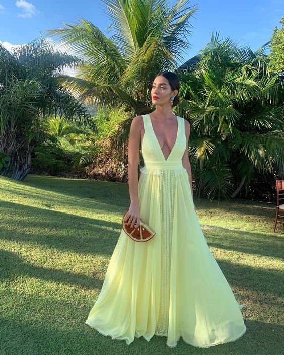 Sexy A Line Chiffon Yellow Prom Dresses 21th Birthday Outfit P2105