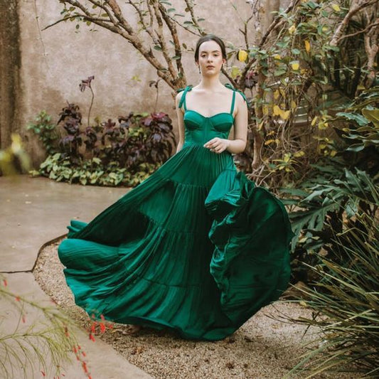 Elegant A line Long Dark Green Prom Dress 22th Birthday Outfits P2138