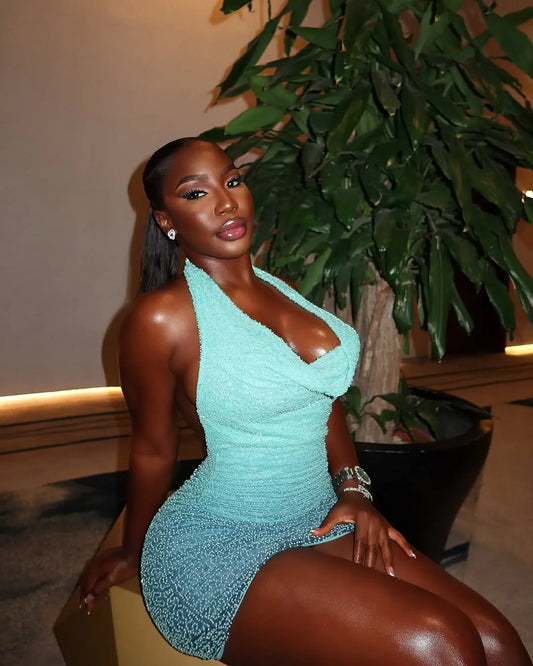 Sexy Halterneck Sleeveless Beaded Slim Fit Hip 22nd Birthday Homecoming Dress P3632