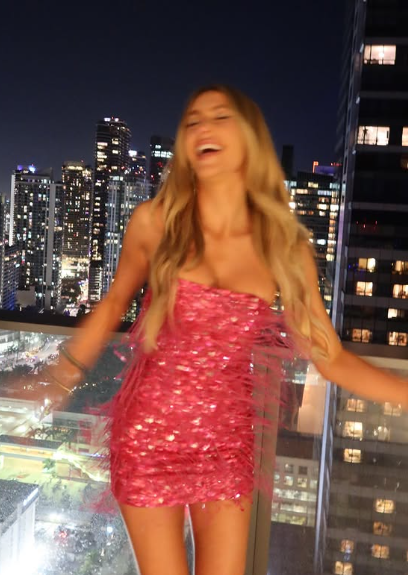 Shiny Pink Sequined Tassel Tube Top Slim Fit 17th Birthday Homecoming Dress P3877