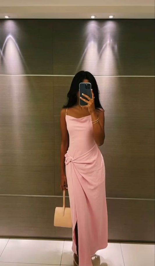 Sexy A line Spaghetti Straps Sleeveless Pink Prom Dress P967