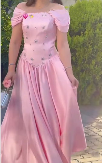 Elegant Pink SAtin Beaded A Line Long Party Dress Formal Bridesmaid Dress Y9661