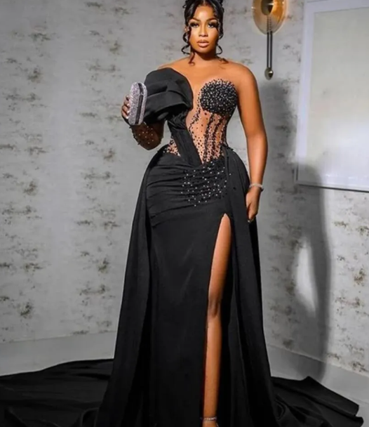 Chic Mermaid African Black Prom Dress Evening Dress Y6677