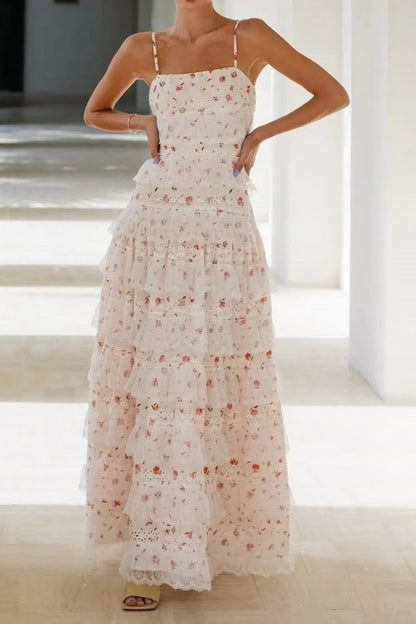 Pretty A-Line Tiered Sleeveless Floral Party Prom Dress