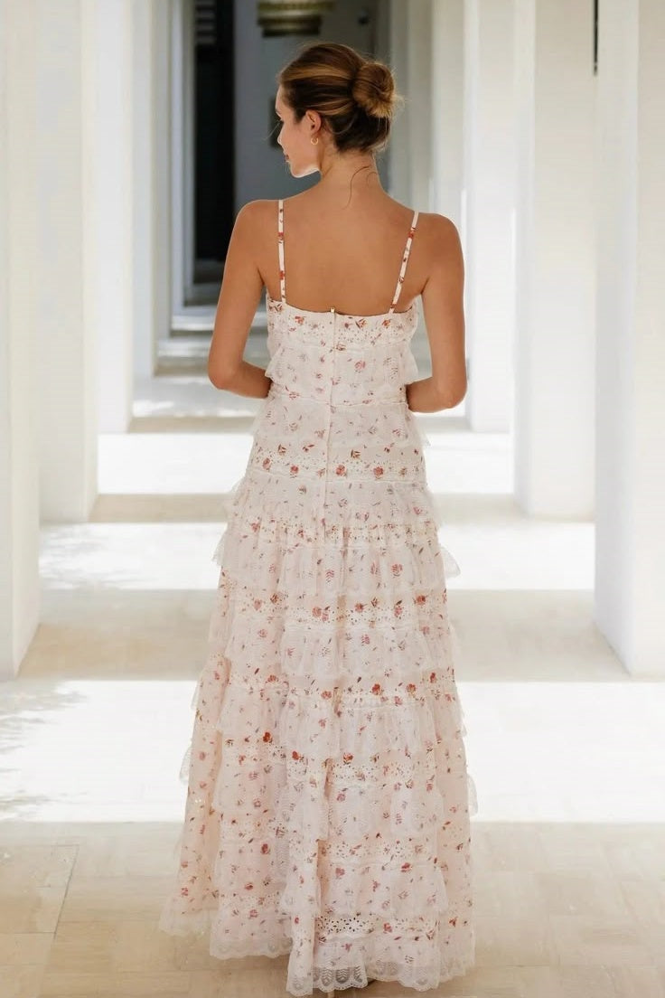 Pretty A-Line Tiered Sleeveless Floral Party Prom Dress