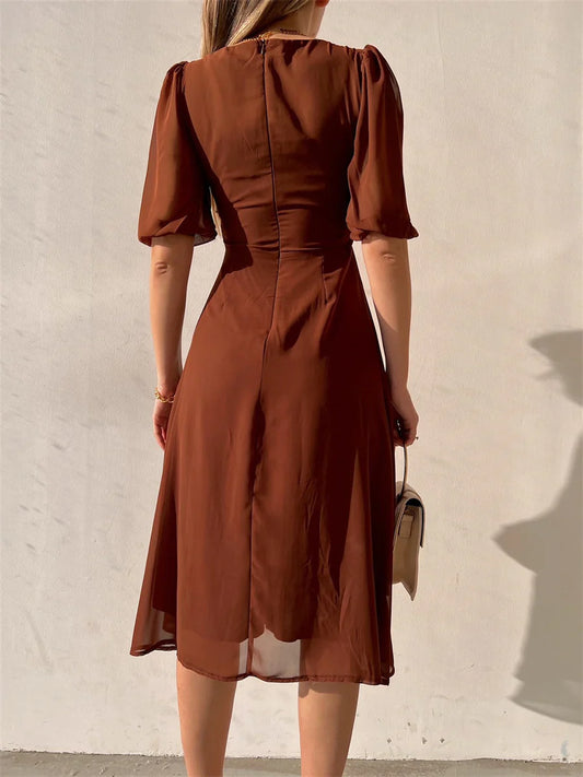 A-line Puff Sleeve Side Slit Prom Dress