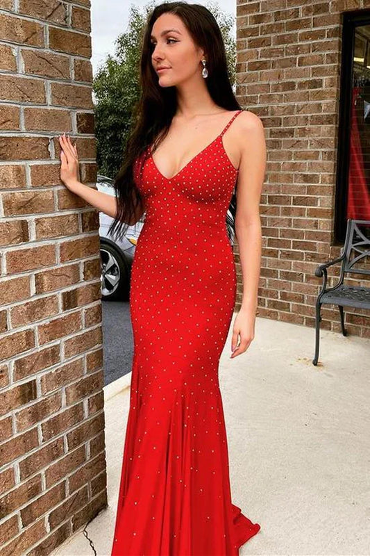 Bead Straps Backless Mermaid Dress Dress