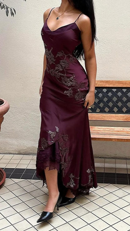 Purple Spaghetti Straps Floral Party Dress,LTP4329