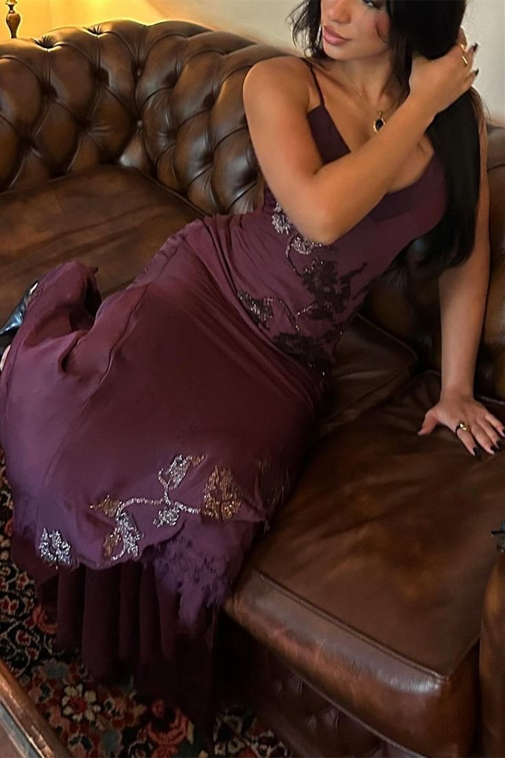 Purple Spaghetti Straps Floral Party Dress,LTP4329