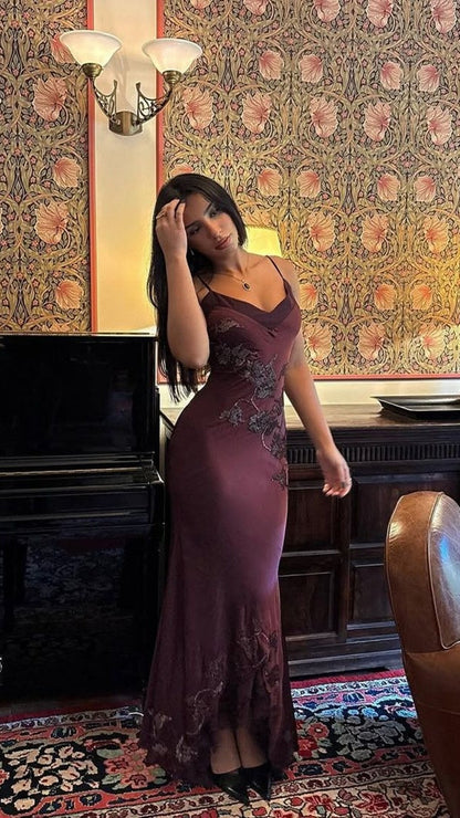 Purple Spaghetti Straps Floral Party Dress,LTP4329