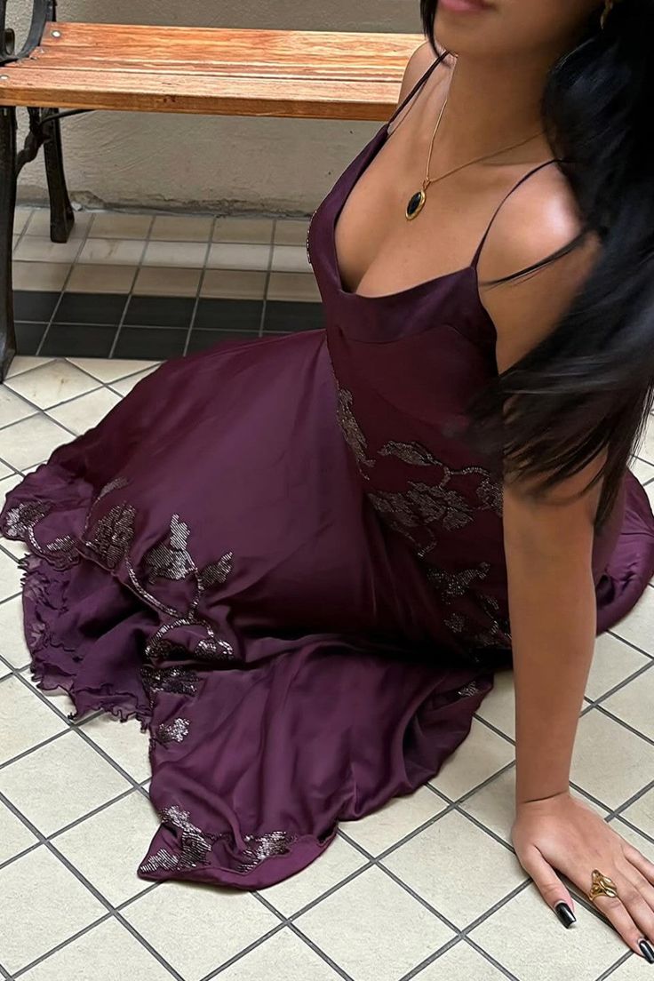 Purple Spaghetti Straps Floral Party Dress,LTP4329