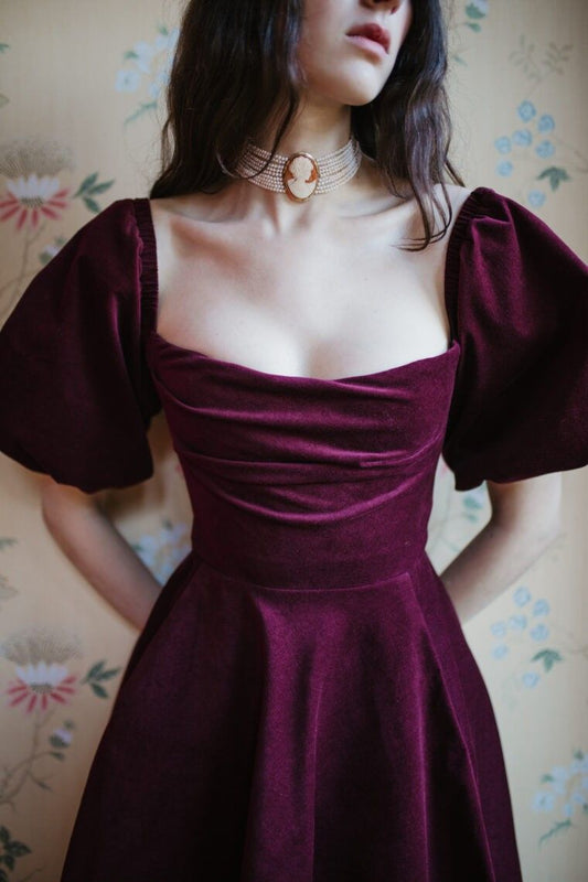 Purple Velvert A-Line Prom Dresses Full Length Evening Party Dress,LTP4288