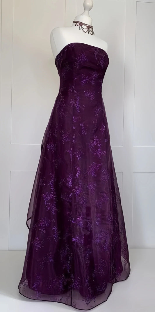 Purple Lace Strapless Evening Prom Dresses,AST2124