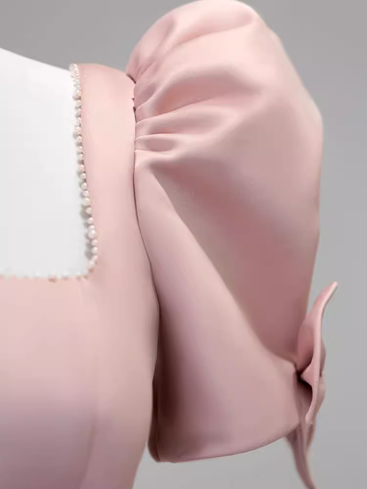 Modest A Line Short Sleeves Long Pink Prom Dress P1424