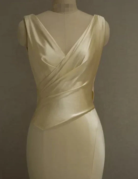 Liymcdress Yellow Satin Backless Slit Mermaid Long Prom Dress Charming Evening Party Dress